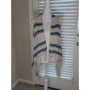 Women's Sweet & Sinful Blue / Cream Open Front Vest W/Fringe Pre-owned XS Excell